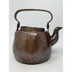 Primitive Antique Copper Hand Crafted Tea Kettle Rustic Farmhouse Decor Vintage